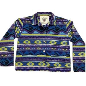 Chicos Anniversary Collection Southwestern Aztec Denim Jacket | Chicos Size 1
